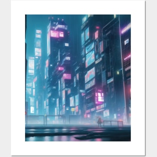 futuristic cyberpunk city Posters and Art